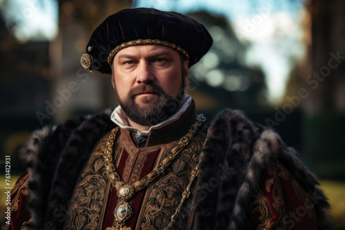 Portrait of the young Henry VIII in front of a medieval castle