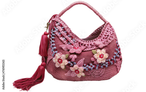 Floral Elegance: Cherry Blossom Charm Crochet Hobo Bag with Tassel Generative AI