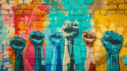 Mural of Unity with Raised Fists