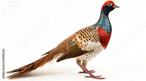 Ring necked pheasant isolated on white background