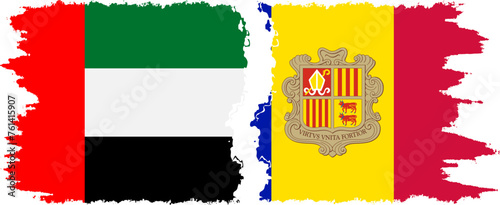 Andorra and United Arab Emirates grunge flags connection vector