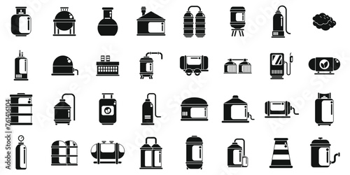 Biogas icons set simple vector. Ethanol energy. Biofuel plant farm waste