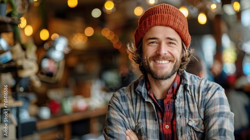 Man Wearing Red Hat and Plaid Shirt