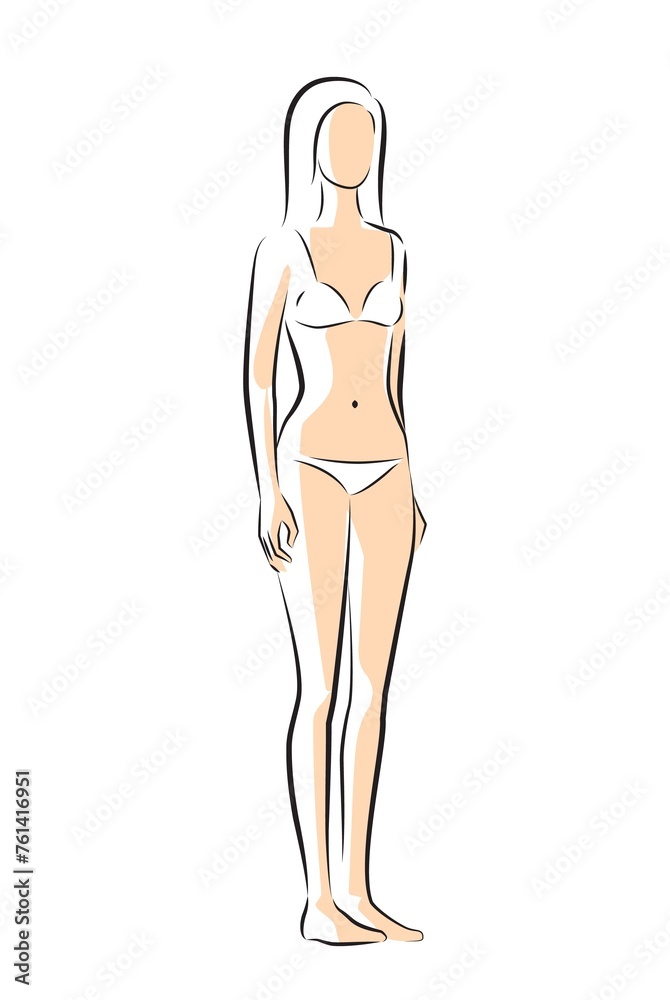 Woman body. Full-length girl standing portrait. Set of body-positive female. Different posing figures. Fashion silhouette outline line illustration Woman body. Full-length girl standing portrait. Set of body-positive female. Different posing figures. Fashion silhouette outline line illustration