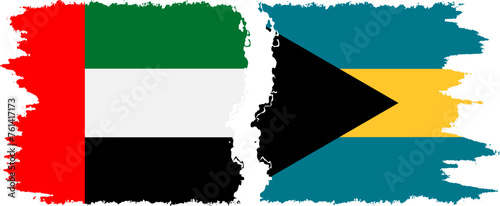 Bahamas and United Arab Emirates grunge flags connection vector