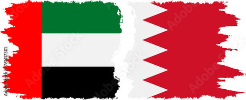 Bahrain and United Arab Emirates grunge flags connection vector