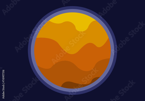 Planeta naranja sobre un fondo azul oscuro.