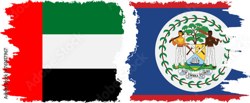 Belize and United Arab Emirates grunge flags connection vector