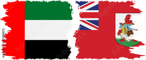Bermuda and United Arab Emirates grunge flags connection vector
