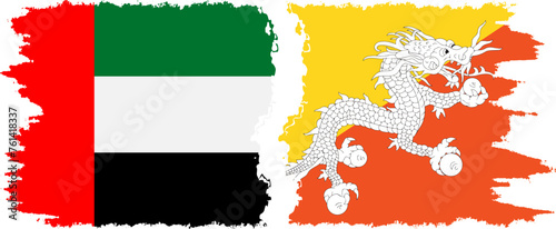 Bhutan and United Arab Emirates grunge flags connection vector