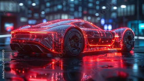 a futuristic car holographic design used for business presentations, text copy space © growth.ai