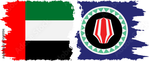 Bougainville and United Arab Emirates grunge flags connection vector