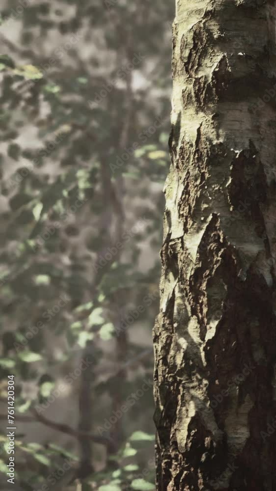 A solitary birch tree standing tall in the midst of a lush forest A solitary birch tree standing tall in the midst of a lush forest