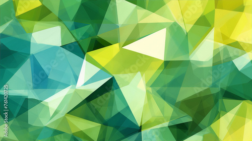 Abstract geometric rumpled triangular shapes, bright green blue yellow color palette