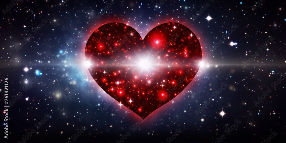 Red glowing heart-shaped nebula in deep space with stars and light rays Red glowing heart-shaped nebula in deep space with stars and light rays