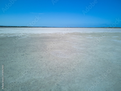 Dry lake, salt flat in Europe Italy on the island of Sardinia. Drone photo