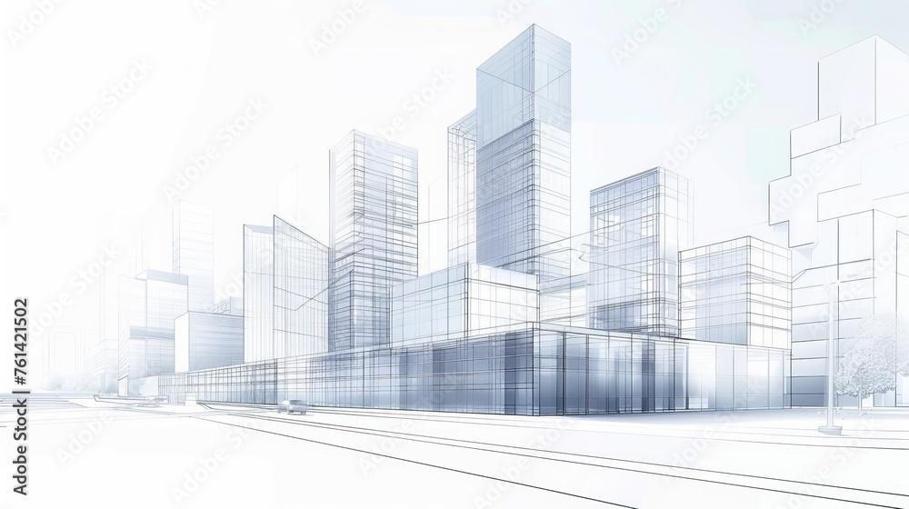 Abstract 3D vector construction of office building. Concept - modern city, architecture and designing