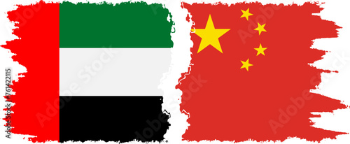 China and United Arab Emirates grunge flags connection vector