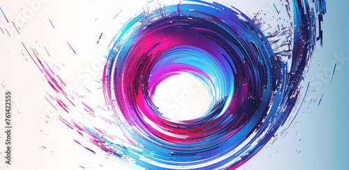 Vibrant abstract circular design in blue tones with dynamic lines and splashes