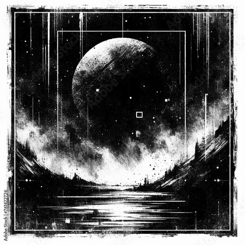 Grunge Lunar Glow: An Illustration Capturing the Raw Beauty and Mystique of the Moon, Infused with Edgy Grunge Elements.