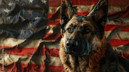 Patriotic German shepherd on K-9 Veterans Day with USA flag in 3D illustration © Robert Kneschke