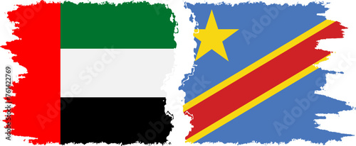 Congo - Kinshasa and United Arab Emirates grunge flags connection vector