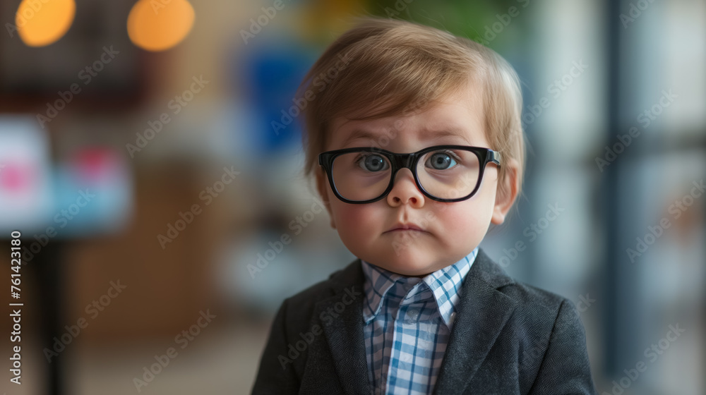 Child with glasses and a stern look. Child with glasses and a stern look.