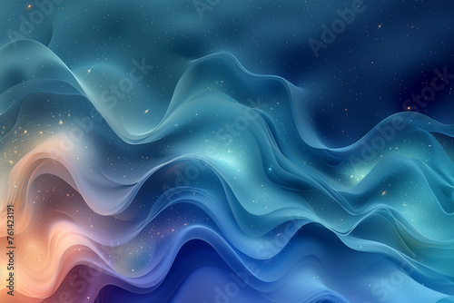 Green and blue gradient background. A vague abstract illustration