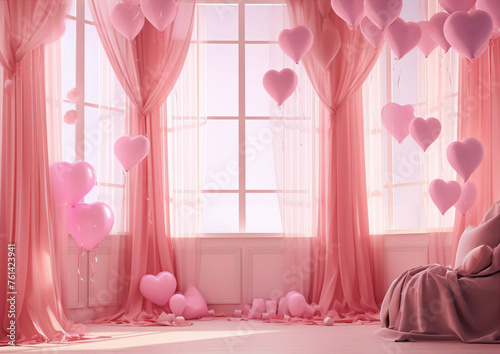 pink room with curtains photo