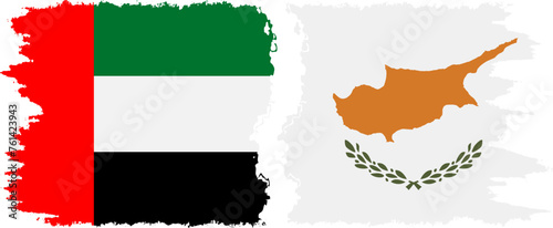 Cyprus and United Arab Emirates grunge flags connection vector