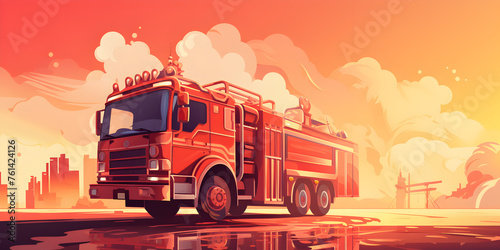 Illustration of a firetruck on red background, international firefighter day theme