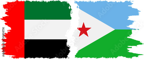 Djibouti and United Arab Emirates grunge flags connection vector