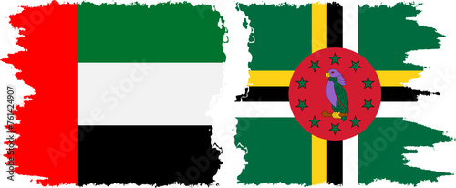 Dominica and United Arab Emirates grunge flags connection vector