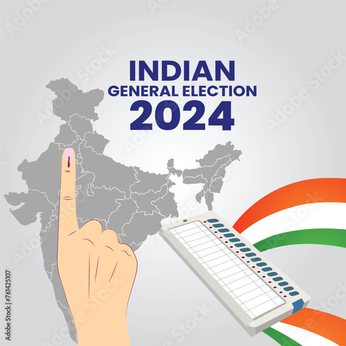 illustration of hand with voting sign of India.Electronic Voting Machine in India.