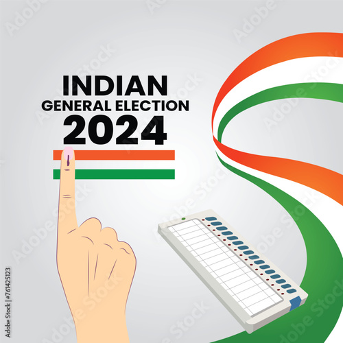 illustration of hand with voting sign of India.Electronic Voting Machine in India.