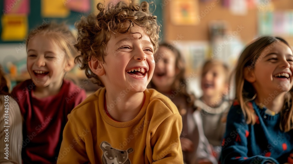 Fototapeta premium Joyful Children in Classroom Setting