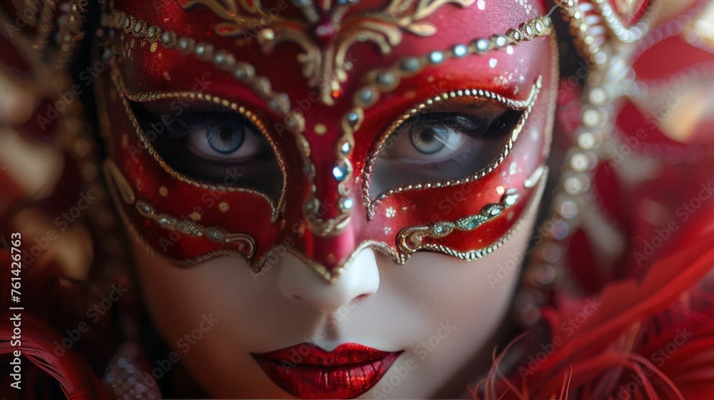 Close Up of Woman Wearing Red Mask