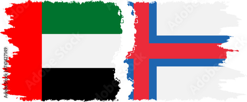 Faroe Islands and United Arab Emirates grunge flags connection vector