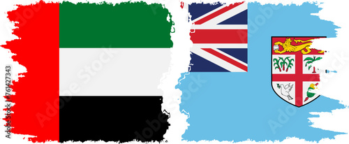 Fiji and United Arab Emirates grunge flags connection vector
