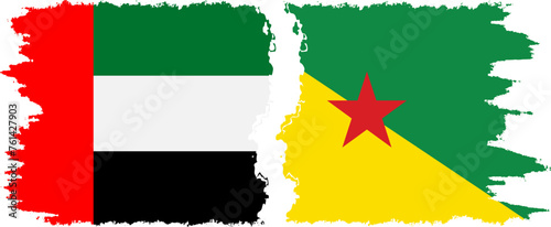 French Guiana and United Arab Emirates grunge flags connection vector