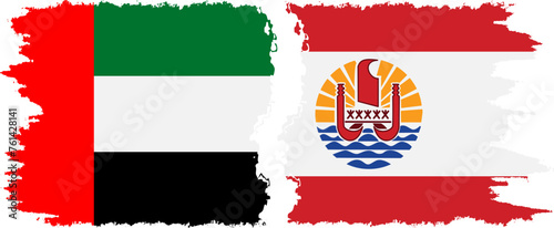 French Polynesia and United Arab Emirates grunge flags connection vector