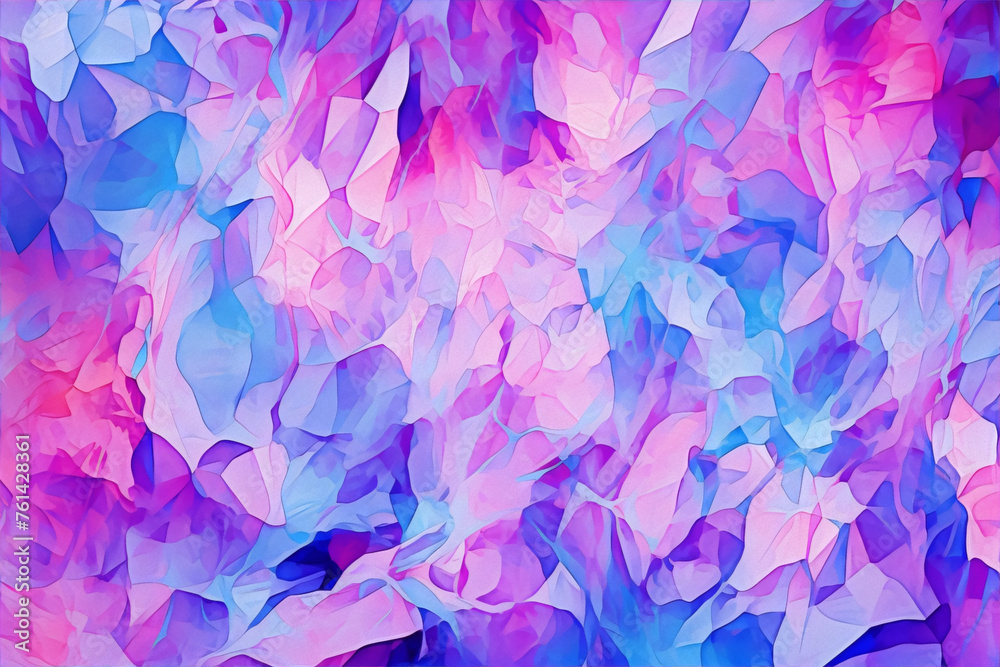 Abstract painting with blue, purple and pink colors in cubism style