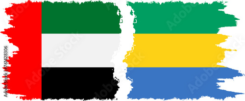 Gabon and United Arab Emirates grunge flags connection vector