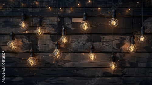 Light bulbs on dark Wooden Background photo
