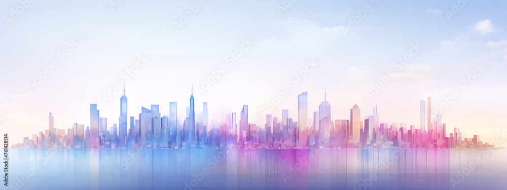 Cityscape in blue and pink pastel colors with a watercolor effect. Cityscape in blue and pink pastel colors with a watercolor effect.