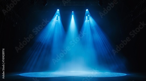 rendering lighting equipment on a stage. Blue light. Spotlight shines on the stage,
