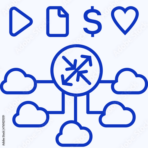 Content & Transit Network, Transit Network Icon - Blue, Outline