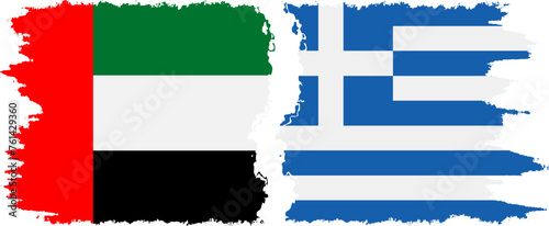 Greece and United Arab Emirates grunge flags connection vector