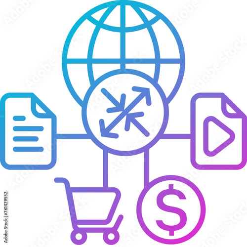 Content & Transit Network, Transit Network Icon - Pink, Blue, Gradient, Outline