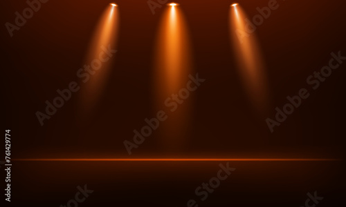 Empty Dark orange and red studio room background. Empty room with spotlight effect. Use for product display presentation, cosmetic display mockup, showcase, media banner, etc. Vector illustration.